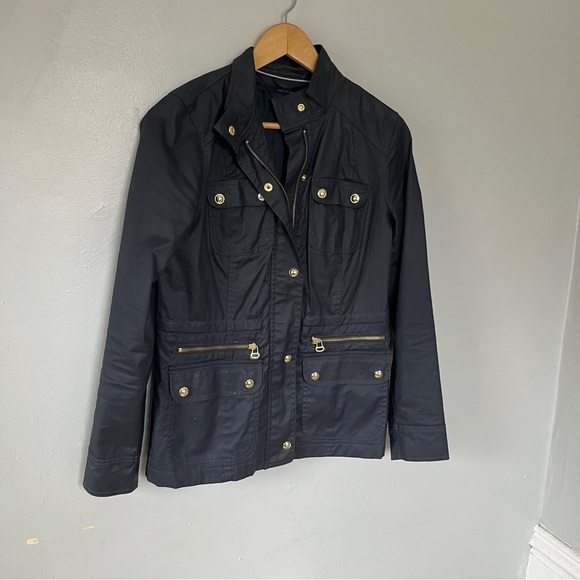 Tommy Hilfiger Women’s Navy Utility Rain Military Jacket Coat Black Blue Small - Picture 3 of 10